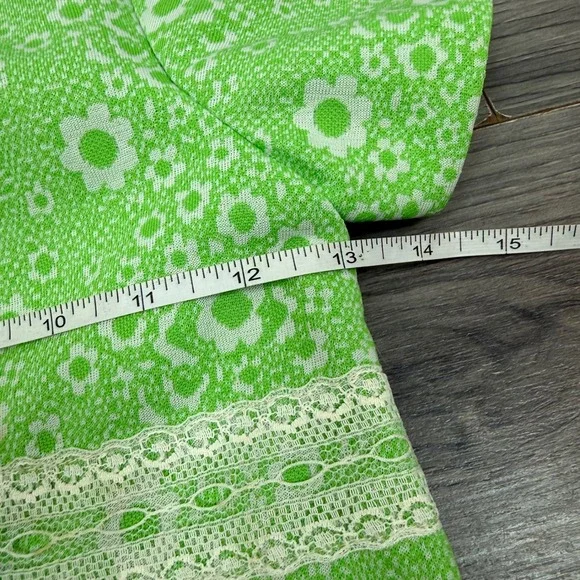 Vintage Handmade Girls 3T Green Floral Lace Shift Dress Short Sleeve Retro 70s - Picture 13 of 14